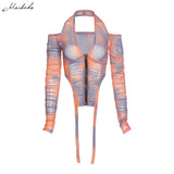 Autumn Sexy Slim T Shirt Women Printing Fashion Halter Off Shoulder Long Sleeve V Neck Clothing Lady Top 2020