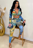 Print Colorful Blouse and Pants 2 Piece