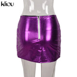 Kliou Shiny Quilted Women Skirt Autumn Fashion Warming Y2K Concise Street Style Clothing High Waist Elastic Female
