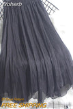 Asymmetrical Midi Chiffon Pleated Skirt Elegant Vintage Elastic High Waist A-line Tulle Skirt QT1909-Outfit
