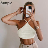 Sexy Women Casual Knitted Fashion Cotton Halter Sleeveless Crop Tops 2021 Summer Beach Sweat Tank Tops Y2K Skinny