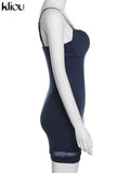 Kliou Patchwork Mesh Mini Dress Women Body-Shaping Strapless Solid Camisole Attirewear Sexy Cleavage Sleeveless Club Female