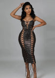 Sexy Lace-up Straps Slim Fit Midi Faux PU Leather