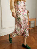 Women Summer Mid-length Satin Floral Trumpet Skirt Casual High Waist Printed Long Skirt QT1855-Outfit