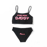 2020 Two piece set Fashion COME HERE DADDY Letter Print Tank Top Sexy Sleeveless Summer Harajuku Kawaii Cropped Feminino