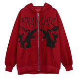 Size Y2K Hoodie Zip-up Sweatshirt Angel Printing Jacket Loose Long Sleeve Pockets Streetwear Hip Hop Fashion Men Women