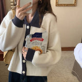 Woherb Fashion Women's Top 2024 Polo Collar Color Long Sleeve Loose Knit Cardigan Coat Tide-Outfit