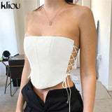 Kliou Breast Wrap Sexy Hot Bandage Top Women Sleeveless Backless Solid Fashion Party Clubwear Bodycon Cropped Tank