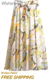 Spring Summer Women Midi Skirt Chiffon Floral Printed Skirt High Waist Casual Bohemian Beach Fashion Casual Skirts QT118-Outfit