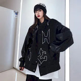 Baseball Jersey Clothes Men Leather Jacket Motorcycle Windbreaker Autumn Winter Hip-hop Embroidery Loose Casual Women Top
