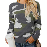 Sweater Women Autumn And Winter New Camouflage Leopard Sweater Round Collar Knitted Shirt