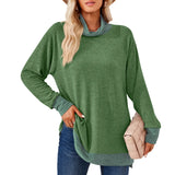 / Winter 2023 New Women's Scarf Collar Color Long-Sleeved Loose T-Shirt Top-Outfit
