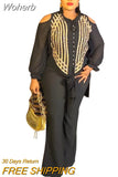 Piece Set Women Tracksuit Summer Clothes African Dresses for Women 2023 Casual Party Sequins Beaded Tops Pants Sets Outfits-Outfit