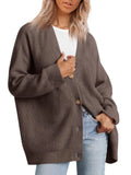 Joker Knit 2023 Women's Button V-Neck Pure Color Sweater Women-Outfit