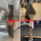 Waist Women's Brown Plaid Pants Streetwear Oversize Wide Leg Checkered Trousers Woman 2024 Loose Y2K Retro Sweatpants Mujer-Outfit