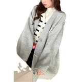 Woherb Autumn And Winter New Korean Version Fashion Lazy Wind Loose Casual Sweater Jacket Ox Horn Buckle Knit Cardigan Female-Outfit