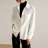 Autumn and Winter Shirts for Women Loose Heavyweight Warm Twill Fleece Top Long Sleeve White Woman Blouse Warm Women's Shirt-Outfit