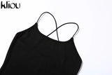 kliou black Skinny Spaghetti Strap sleeveless Street woman Rompers classic bar club Bodycon jumpsuits body femme