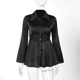Shirt Dress Women Elegant Vintage Long Sleeve Dresses Sexy Gothic Pleated Streetwear Turn-down Collar Casual RobeYL23434DG-Outfit