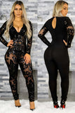 Sexy Black Sequins See Through V Neck Long Sleeve Slim Fit Club