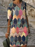 Women Dress Summer Vintage Print V-Neck Half Sleeve A-Line Dress Sundress 2021 Fashion Female Loose Dresses