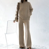 Knitting Set 2025 New Female Ocean Gas Open-Fork Sweater Wide Leg Pants Fashion Autumn And Winter Two