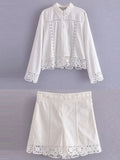 2023 Summer Women Sweet Suits 2 piece Sets White Lace Shirts Tops and Shorts Female Fashion Street Two pieces Clothing-Outfit