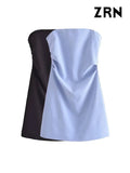 Women Fashion Strapless Pleated Mini Dress Sexy Straight Neck Back Zipper Female Dresses Vestidos Mujer-Outfit