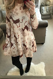 Autumn O Neck Long Sleeve Print Women's Dress Fashion Christmas Holiday Clothing Ladies Party Mini Dress Vestidos Plus