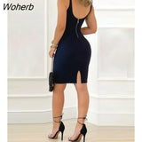 Autumn Women Rhinestone Deco Bodycon Dress 2023 New Femme V Neck Back Slit Mini Skinny Robe Office Lady Clothing traf-Outfit