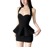 Woherb Summer New Women's Clothing Fresh And Sweet Wrapped Chest Slim Flounce Pure Color Hanging Neck Vest-Outfit