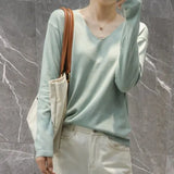Women Sweaters White Long Sleeve O-neck Basic Pullovers Spring Autumn Solid Korean Sweater Bottoming Shirts V-neck