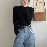 Warm Sweater Female 2019 New Fashion Rainbow Sweater Ladies High Collar Short Corp Tops