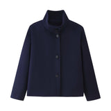 Winter Women's Fashion With Pure Color Single Buckle Collar Loose Wool