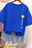 Oversized T Shirts 100% Cotton Plus Size T Shirt Summer Top Tees Letter Printed V Neck L-6XL Short Sleeve Tshirt Women-Outfit