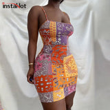 Sexy Ladies Dress Camis Mini Sleeveless Bodycon Casual Printed Dress 2021 Summer Female Pencil Party Club Vintage