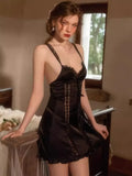 Pajamas Women Spring And Autumn Pure Lusty Ice Silk Thin Small Breast With Chest Cushions Hanging Aja Skirt Home