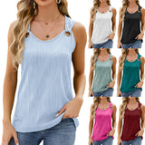 Summer Water Wave Pure Color Sleeveless Metal Ring Loose Vest-Outfit
