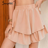 Pink Cotton High Waist Mini Skirt Casual Ruffled A-line Women Short Skirt Solid Summer Cotton Rmbroidered Female