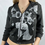 Aesthetic Women Sweatshirt Hoodies Gothic Long Sleeve Zipper Jacket Coat Autumn Streetwear Printed Autumn Hip Hop