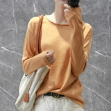 Women Sweaters White Long Sleeve O-neck Basic Pullovers Spring Autumn Solid Korean Sweater Bottoming Shirts V-neck