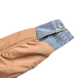 Winter Casual Denim Patch Ruched Long Sleeve Padded