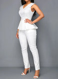 Formal V-neck Sleeveless Solid Regular Two Piece Pants