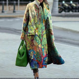 New 2025 Autumn Women's Long-Sleeved Collar Coat Prints The Long