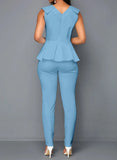 Formal V-neck Sleeveless Solid Regular Two Piece Pants