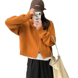 Woherb Style Multi-Color Hooded Double Zipper Knit Cardigan Women's New Short Hair Sweater Hoodie Autumn And Winter Small Coat-Outfit