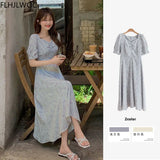 South Korea Chic Dresses Hot Sales Women Flhjlwoc Style Design Bow Tie V Neck Floral Print Temperament Vintage Flower Long