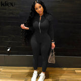 Kliou Solid Simple Two Piece Set Women Sheath Slim Casual Sporty Long Sleeve Zipper Top+Body-Shaping Female Activewear