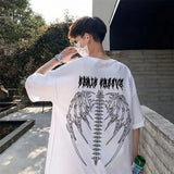 Black Bone Wings Print Tops Girls Autumn Gothic Oversized Hoodie Streetwear Women Kpop Punk Couple High Street