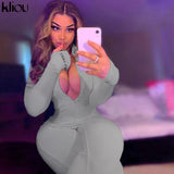 Kliou solid turtleneck full sleeve jumpsuits classic one piece women fitness slim rompers zipper long overall skinny